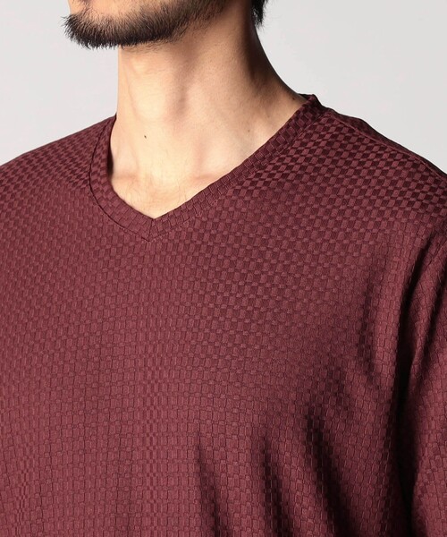 NICOLE CLUB FOR MEN（ニコルクラブフォーメン）の「リンクスジャカード　Vネックカットソー（Tシャツ/カットソー・メンズ・オフホワイト/ブラック/ネイビー/ボルドー・X-LARGE/LARGE/MEDIUM）」の18枚目の写真