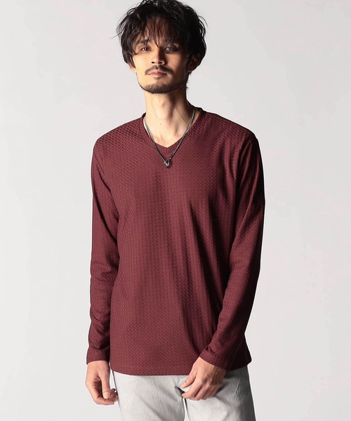 NICOLE CLUB FOR MEN（ニコルクラブフォーメン）の「リンクスジャカード　Vネックカットソー（Tシャツ/カットソー・メンズ・オフホワイト/ブラック/ネイビー/ボルドー・X-LARGE/LARGE/MEDIUM）」の4枚目の写真