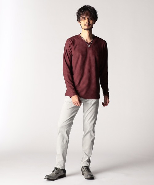 NICOLE CLUB FOR MEN（ニコルクラブフォーメン）の「リンクスジャカード　Vネックカットソー（Tシャツ/カットソー・メンズ・オフホワイト/ブラック/ネイビー/ボルドー・X-LARGE/LARGE/MEDIUM）」の5枚目の写真