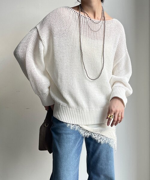 DouDou（ドゥドゥ）の「コットンローゲージプルオーバー（ニット/セーター・レディース・ブルー系その他/ベージュ/ピンク/ホワイト・FREE）」の7枚目の写真