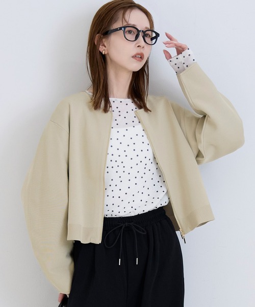 coca(coca)(コカ)の「ニットブルゾン | セレモニー オフィス ママスーツ 卒業式(ブルゾン・レディース・ネイビー/ベージュ・M/L)」の1枚目の写真