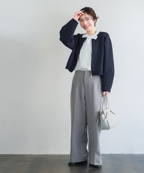 coca(coca)(コカ)の「ニットブルゾン | セレモニー オフィス ママスーツ 卒業式(ブルゾン・レディース・ネイビー/ベージュ・M/L)」の5枚目の写真