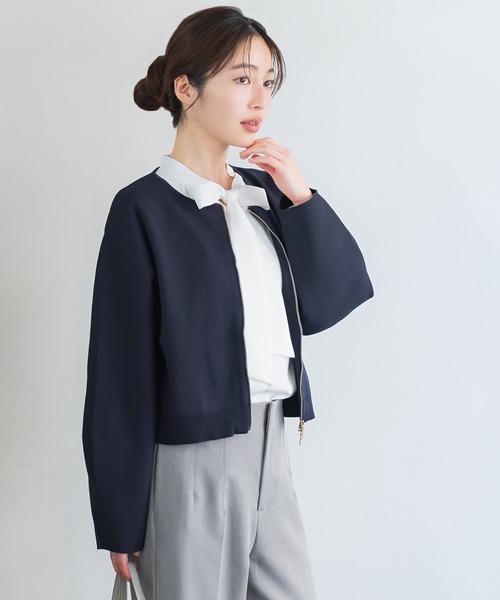 coca(coca)(コカ)の「ニットブルゾン | セレモニー オフィス ママスーツ 卒業式(ブルゾン・レディース・ネイビー/ベージュ・M/L)」の6枚目の写真
