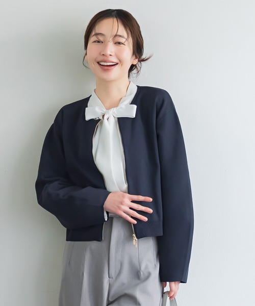 coca(coca)(コカ)の「ニットブルゾン | セレモニー オフィス ママスーツ 卒業式(ブルゾン・レディース・ネイビー/ベージュ・M/L)」の8枚目の写真