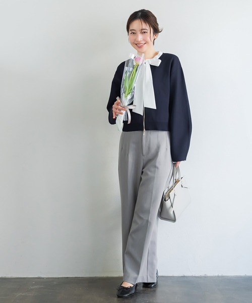 coca(coca)(コカ)の「ニットブルゾン | セレモニー オフィス ママスーツ 卒業式(ブルゾン・レディース・ネイビー/ベージュ・M/L)」の9枚目の写真