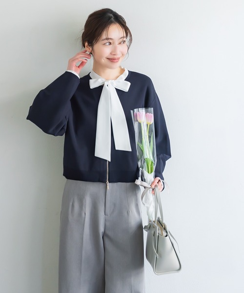 coca(coca)(コカ)の「ニットブルゾン | セレモニー オフィス ママスーツ 卒業式(ブルゾン・レディース・ネイビー/ベージュ・M/L)」の10枚目の写真