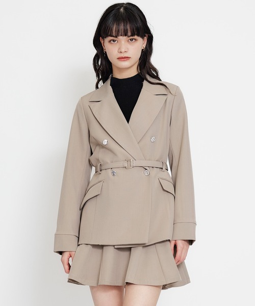 REDYAZEL（レディアゼル）の「【セットアップ可能】ワイドカラーミドルダブルジャケット（テーラードジャケット・レディース・ブラウン系その他/ネイビー/ベージュ・MEDIUM/SMALL）」の2枚目の写真