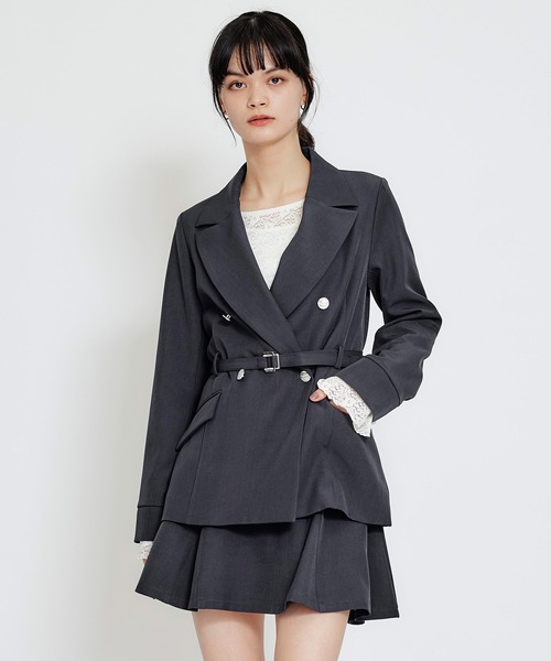 REDYAZEL（レディアゼル）の「【セットアップ可能】ワイドカラーミドルダブルジャケット（テーラードジャケット・レディース・ブラウン系その他/ネイビー/ベージュ・MEDIUM/SMALL）」の3枚目の写真