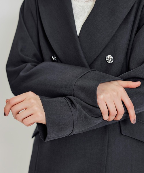 REDYAZEL（レディアゼル）の「【セットアップ可能】ワイドカラーミドルダブルジャケット（テーラードジャケット・レディース・ブラウン系その他/ネイビー/ベージュ・MEDIUM/SMALL）」の12枚目の写真