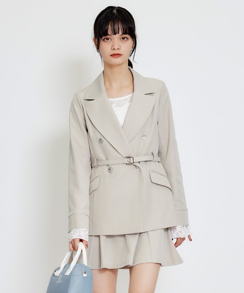 REDYAZEL（レディアゼル）の「【セットアップ可能】ワイドカラーミドルダブルジャケット（テーラードジャケット・レディース・ブラウン系その他/ネイビー/ベージュ・MEDIUM/SMALL）」の16枚目の写真