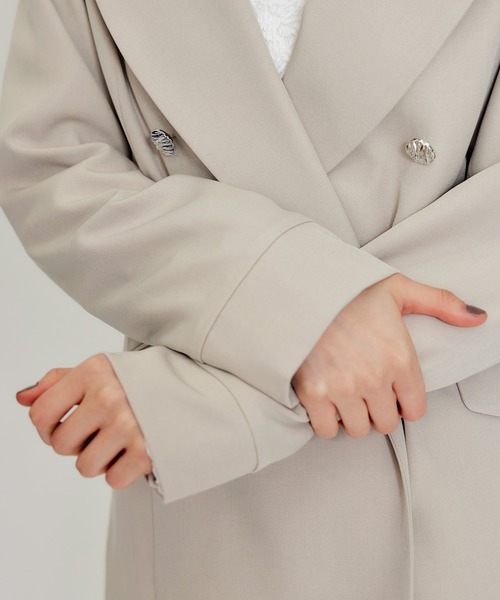 REDYAZEL（レディアゼル）の「【セットアップ可能】ワイドカラーミドルダブルジャケット（テーラードジャケット・レディース・ブラウン系その他/ネイビー/ベージュ・MEDIUM/SMALL）」の21枚目の写真
