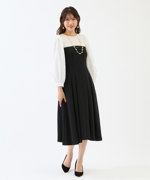 Rose Tiara(ローズティアラ)の「【接触冷感/シワになりにくい】配色切替プリーツワンピース(ワンピース・レディース・ブラック・42/46/38)」の1枚目の写真