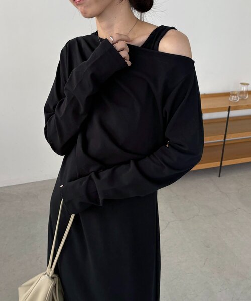 CAPRICIEUX LE'MAGE（カプリシューレマージュ）の「【低身長サイズあり】タンクSETドレープワンピース（ワンピース・レディース・グレイッシュベージュ/ブラック・PS/FREE）」の2枚目の写真