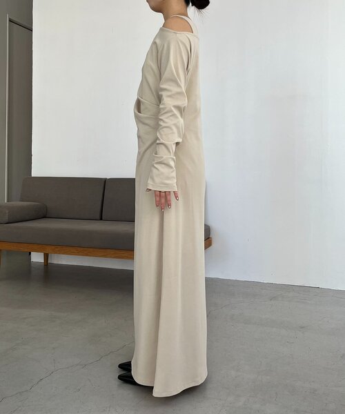 CAPRICIEUX LE'MAGE（カプリシューレマージュ）の「【低身長サイズあり】タンクSETドレープワンピース（ワンピース・レディース・グレイッシュベージュ/ブラック・PS/FREE）」の3枚目の写真