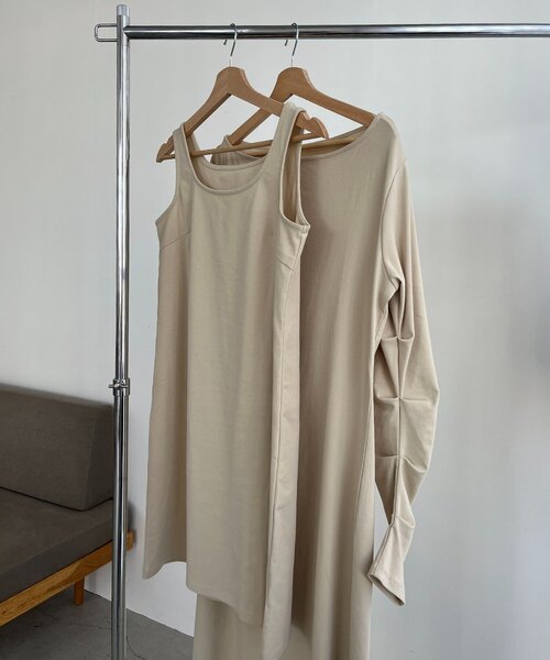 CAPRICIEUX LE'MAGE（カプリシューレマージュ）の「【低身長サイズあり】タンクSETドレープワンピース（ワンピース・レディース・グレイッシュベージュ/ブラック・PS/FREE）」の11枚目の写真
