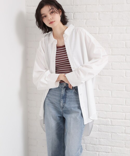 THE SHOP TK （ザ ショップ ティーケー ）の「ゆったりシルエットで体型カバー ロングシャツ（シャツ/ブラウス・レディース・ダークグリーン系2/オフホワイト/ネイビー系2・99）」の6枚目の写真