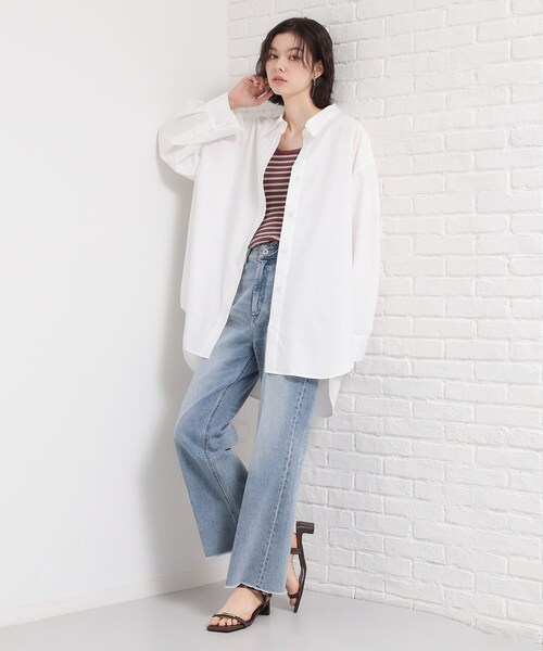 THE SHOP TK （ザ ショップ ティーケー ）の「ゆったりシルエットで体型カバー ロングシャツ（シャツ/ブラウス・レディース・ダークグリーン系2/オフホワイト/ネイビー系2・99）」の8枚目の写真