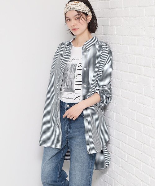 THE SHOP TK （ザ ショップ ティーケー ）の「ゆったりシルエットで体型カバー ロングシャツ（シャツ/ブラウス・レディース・ダークグリーン系2/オフホワイト/ネイビー系2・99）」の4枚目の写真