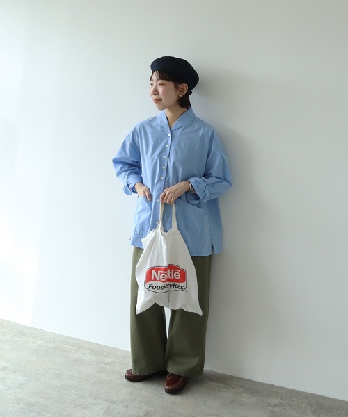 PAR ICI（パーリッシィ）の「タイプライター オブロングカラーブラウス（シャツ/ブラウス・レディース・チャコールグレー/サックスブルー/ストライプ・FREE）」の17枚目の写真