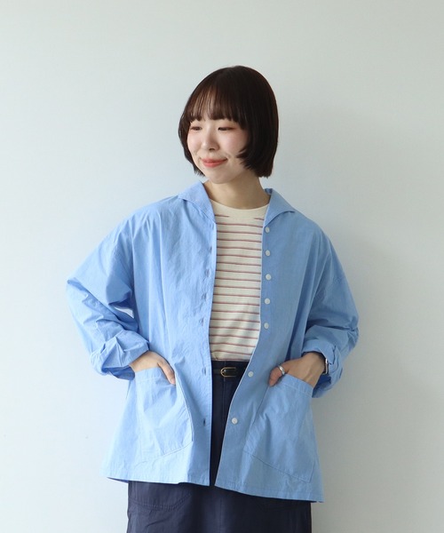 PAR ICI（パーリッシィ）の「タイプライター オブロングカラーブラウス（シャツ/ブラウス・レディース・チャコールグレー/サックスブルー/ストライプ・FREE）」の4枚目の写真