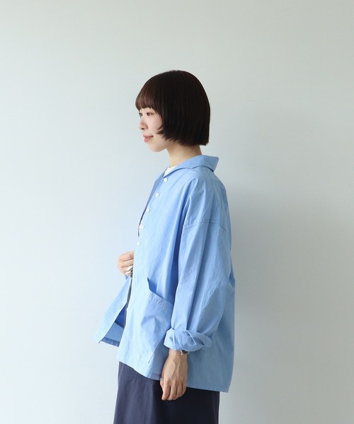 PAR ICI（パーリッシィ）の「タイプライター オブロングカラーブラウス（シャツ/ブラウス・レディース・チャコールグレー/サックスブルー/ストライプ・FREE）」の5枚目の写真