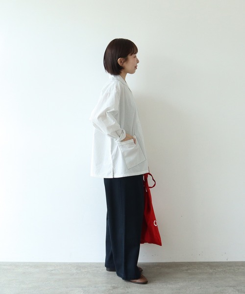 PAR ICI（パーリッシィ）の「タイプライター オブロングカラーブラウス（シャツ/ブラウス・レディース・チャコールグレー/サックスブルー/ストライプ・FREE）」の10枚目の写真