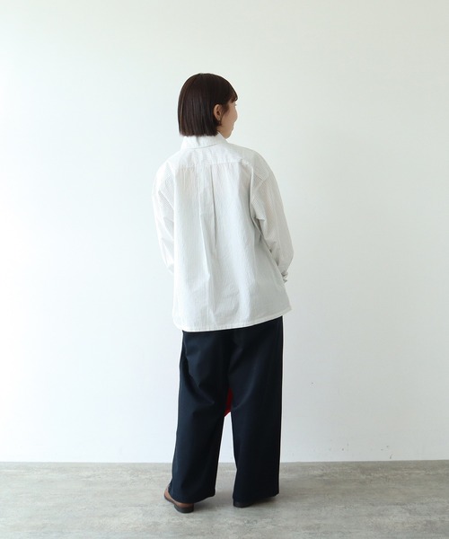 PAR ICI（パーリッシィ）の「タイプライター オブロングカラーブラウス（シャツ/ブラウス・レディース・チャコールグレー/サックスブルー/ストライプ・FREE）」の11枚目の写真