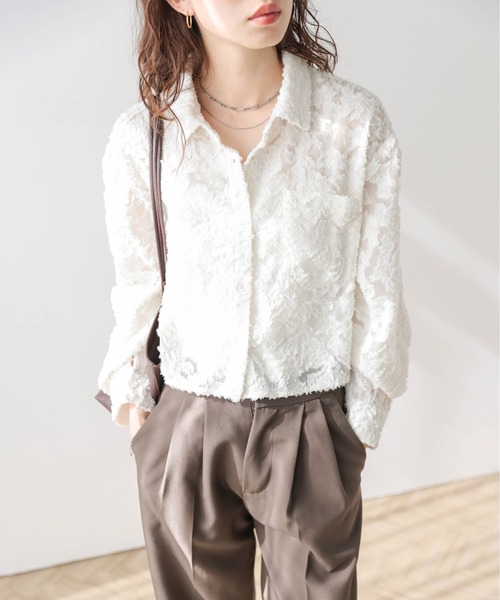 AMELY(エミリー)の「シアージャガード ショート丈シャツ(シャツ/ブラウス・レディース・ブラック/アイボリー・フリー)」の22枚目の写真