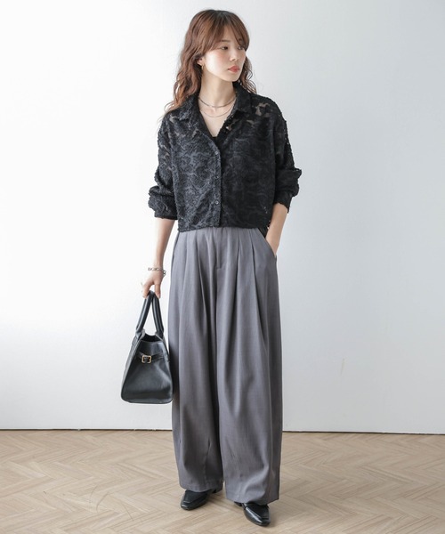 AMELY(エミリー)の「シアージャガード ショート丈シャツ(シャツ/ブラウス・レディース・ブラック/アイボリー・フリー)」の19枚目の写真