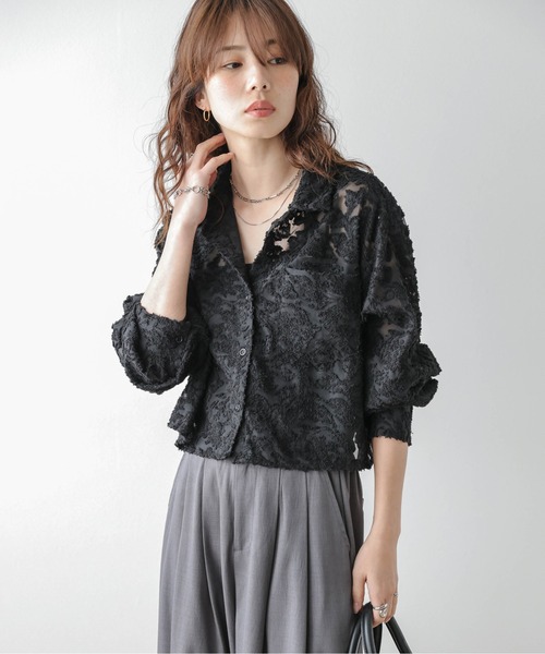 AMELY(エミリー)の「シアージャガード ショート丈シャツ(シャツ/ブラウス・レディース・ブラック/アイボリー・フリー)」の16枚目の写真