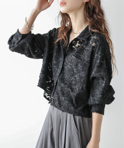AMELY(エミリー)の「シアージャガード ショート丈シャツ(シャツ/ブラウス・レディース・ブラック/アイボリー・フリー)」の15枚目の写真