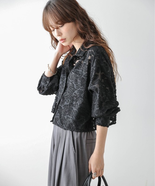 AMELY(エミリー)の「シアージャガード ショート丈シャツ(シャツ/ブラウス・レディース・ブラック/アイボリー・フリー)」の18枚目の写真