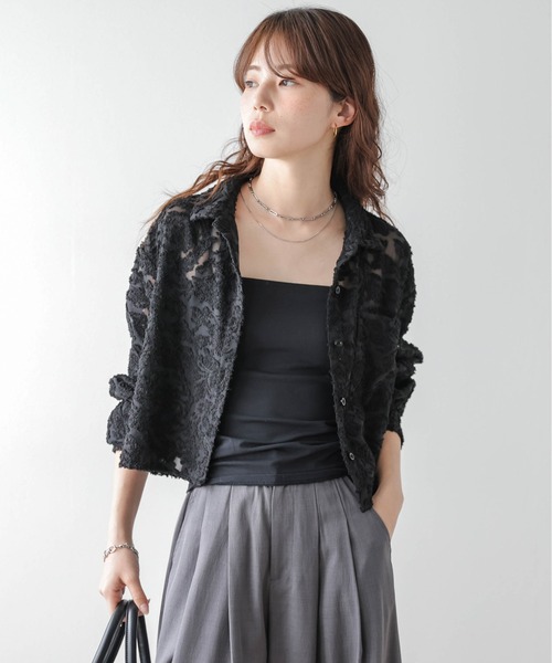 AMELY(エミリー)の「シアージャガード ショート丈シャツ(シャツ/ブラウス・レディース・ブラック/アイボリー・フリー)」の17枚目の写真