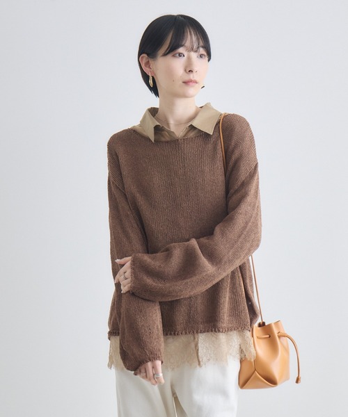 Paradise Picnic（パラダイスピクニック）の「SUGARROSE和紙混袖ボリュームニット（ニット/セーター・レディース・ブラウン/ピンク/アイボリー・FREE）」の3枚目の写真