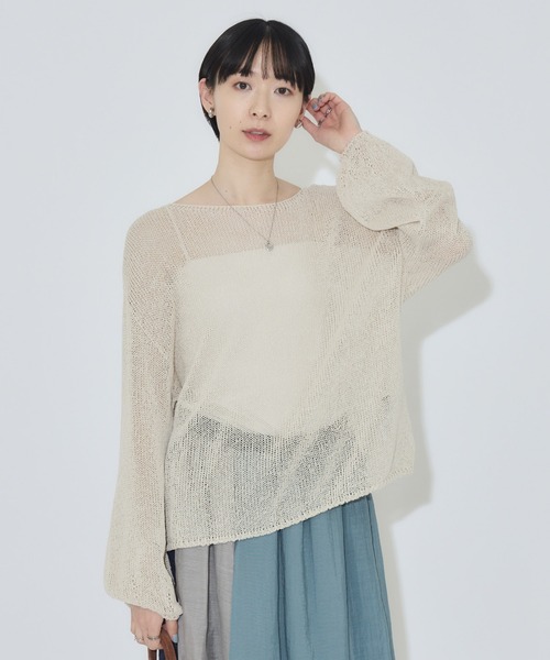 Paradise Picnic（パラダイスピクニック）の「SUGARROSE和紙混袖ボリュームニット（ニット/セーター・レディース・ブラウン/ピンク/アイボリー・FREE）」の2枚目の写真