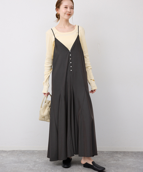 SLOBE IENA（スローブイエナ）の「フィブリルキャミワンピース（ワンピース・レディース・カーキ/ブラック・FREE）」の6枚目の写真