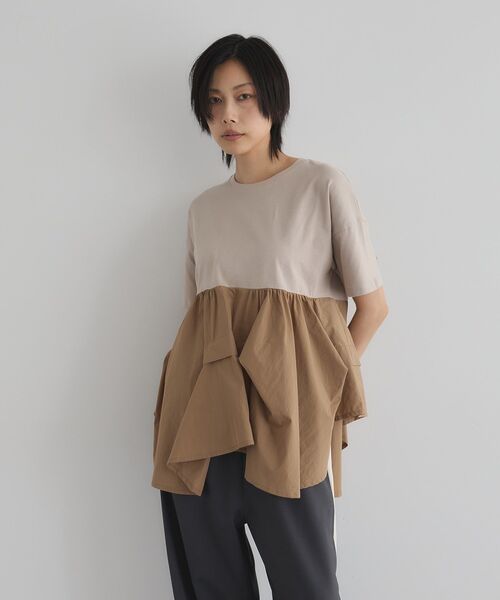 GARAGE OF GOOD CLOTHING(ガレージオブグッドクロージング)の「異素材MIXタックプルオーバー2(Tシャツ/カットソー・レディース・ベージュ/オフホワイト/ライトグレー・FREE)」の3枚目の写真