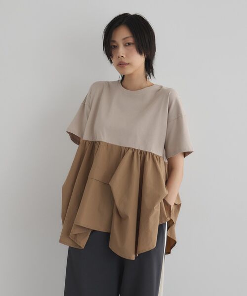 GARAGE OF GOOD CLOTHING(ガレージオブグッドクロージング)の「異素材MIXタックプルオーバー2(Tシャツ/カットソー・レディース・ベージュ/オフホワイト/ライトグレー・FREE)」の5枚目の写真