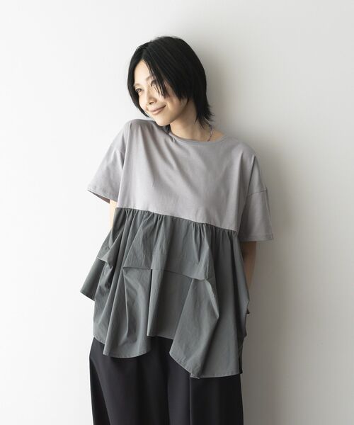 GARAGE OF GOOD CLOTHING(ガレージオブグッドクロージング)の「異素材MIXタックプルオーバー2(Tシャツ/カットソー・レディース・ベージュ/オフホワイト/ライトグレー・FREE)」の16枚目の写真