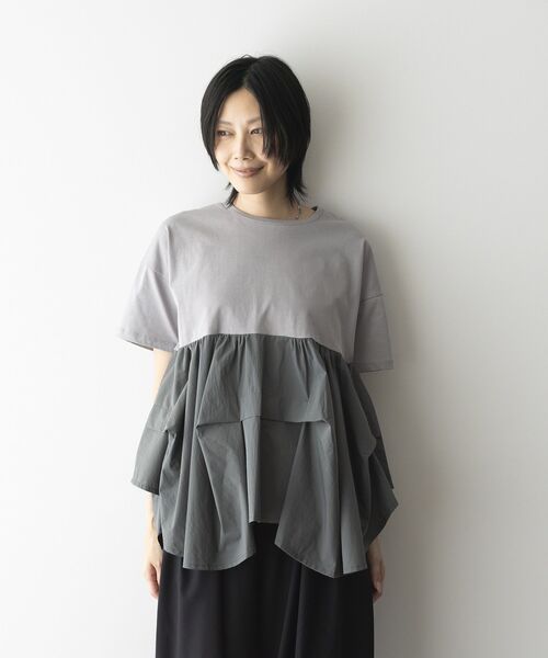 GARAGE OF GOOD CLOTHING(ガレージオブグッドクロージング)の「異素材MIXタックプルオーバー2(Tシャツ/カットソー・レディース・ベージュ/オフホワイト/ライトグレー・FREE)」の17枚目の写真