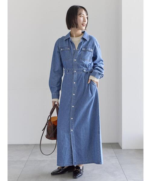 Te chichi(テチチ)の「ウエストマークデニムシャツワンピース(ワンピース・レディース・ブルー/ネイビー・F)」の4枚目の写真