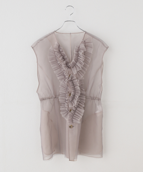 IENA(イエナ)の「MARGE/マージ TULLE GILET ジレ 1011-0102-632(その他アウター・レディース・ブラック/グレー・FREE)」の2枚目の写真