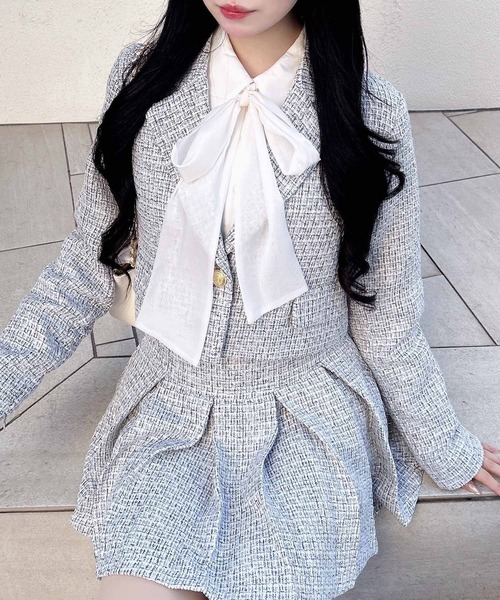 INGNI（イング）の「ツイードショートテーラードジャケット(セットアップ対応)（テーラードジャケット・レディース・アイボリー系9/ブルー系2/ブラック系その他2/ホワイト系その他7・M）」の6枚目の写真