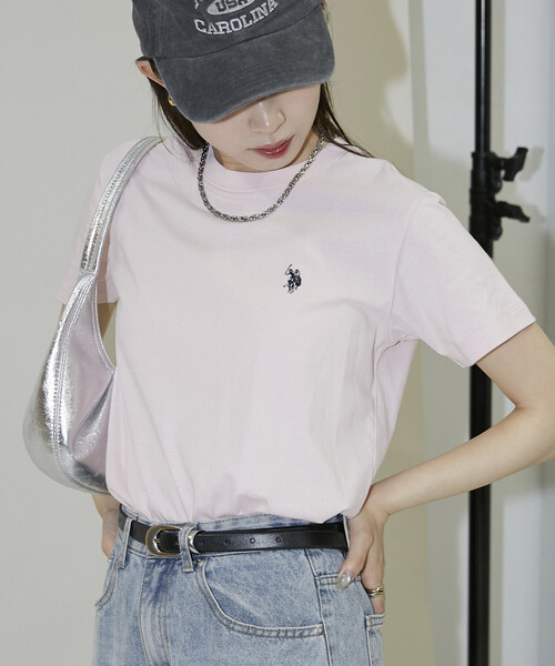U.S. POLO ASSN.(ユーエスポロアッスン)の「U.S. POLO ASSN. × PUBLUX/ユーエスポロアッスン 別注 クルーネック Tシャツ 限定展開(Tシャツ/カットソー・レディース・ネイビー/ピンク/ブラウン/オフホワイト/グレー/ブラック・フリ-)」の6枚目の写真