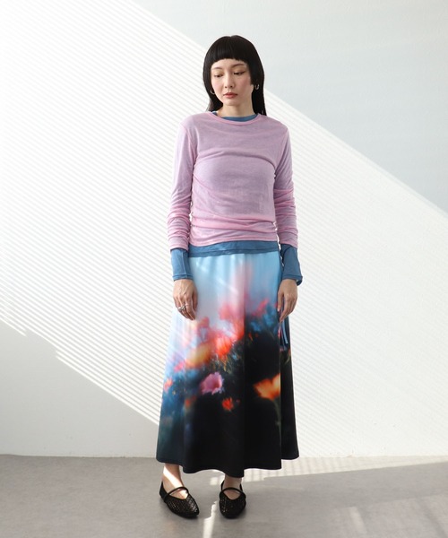 Three Four Time(スリーフォータイム)の「フラワー転写プリントスカート(スカート・レディース・グレー/ブルー・FREE)」の18枚目の写真