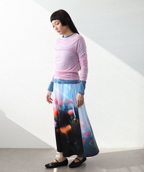 Three Four Time(スリーフォータイム)の「フラワー転写プリントスカート(スカート・レディース・グレー/ブルー・FREE)」の19枚目の写真