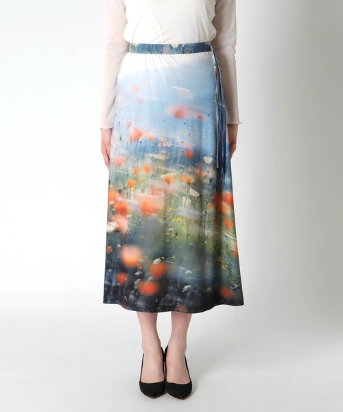 Three Four Time(スリーフォータイム)の「フラワー転写プリントスカート(スカート・レディース・グレー/ブルー・FREE)」の20枚目の写真