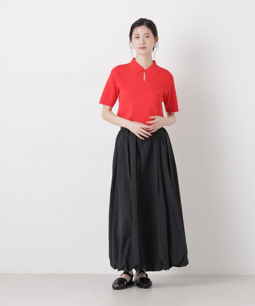 NANO universe（ナノユニバース）の「洗濯機洗い可UVカット接触冷感衿付き半袖ポロニット（ニット/セーター・レディース・ブラック/ホワイト/レッド・FREE）」の14枚目の写真