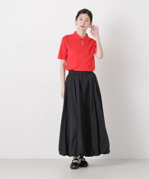 NANO universe（ナノユニバース）の「洗濯機洗い可UVカット接触冷感衿付き半袖ポロニット（ニット/セーター・レディース・ブラック/ホワイト/レッド・FREE）」の15枚目の写真