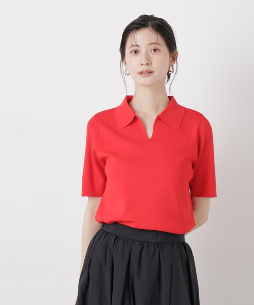 NANO universe（ナノユニバース）の「洗濯機洗い可UVカット接触冷感衿付き半袖ポロニット（ニット/セーター・レディース・ブラック/ホワイト/レッド・FREE）」の11枚目の写真
